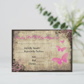 Roze  Vlinder Bruiloft RSVP Kaart (Staand voorkant)