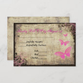 Roze  Vlinder Bruiloft RSVP Kaart (Voorkant / Achterkant)