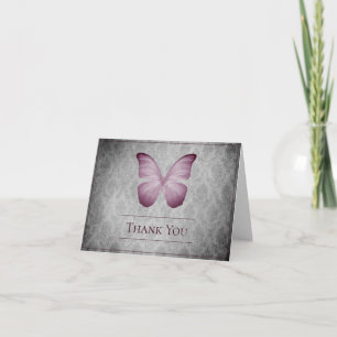 Roze  vlinder Damask bruiloft dank u Bedankkaart