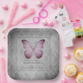Roze vlinder Damask bruiloft Papieren Bordje (Feest)