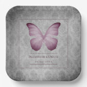 Roze vlinder Damask bruiloft Papieren Bordje (Voorkant)