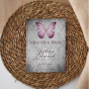 Roze  Vlinder Damask Save the Date Aankondiging