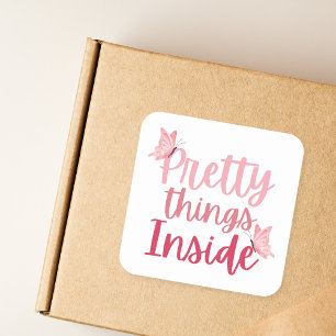 Roze vlinder  dingen binnen vierkante sticker