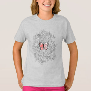 Roze vlinder en Roos T-shirt