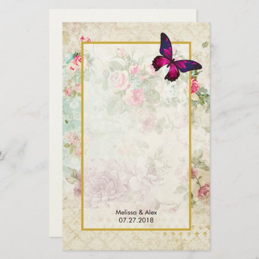 Roze Vlinder en Shabby  Rozen Custom Briefpapier (Voorkant / Achterkant)