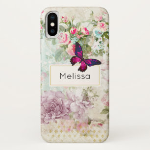 Roze Vlinder en Shabby Rozen Custom iPhone X Hoesje