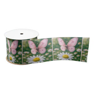 Roze Vlinder en Witte Madelief Lint