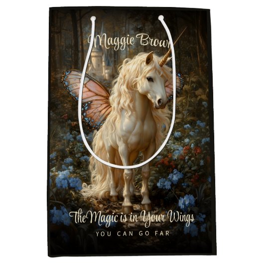  Roze Vlinder Fairy Horse Fantasy Forest Medium Cadeauzakje (Voorkant)