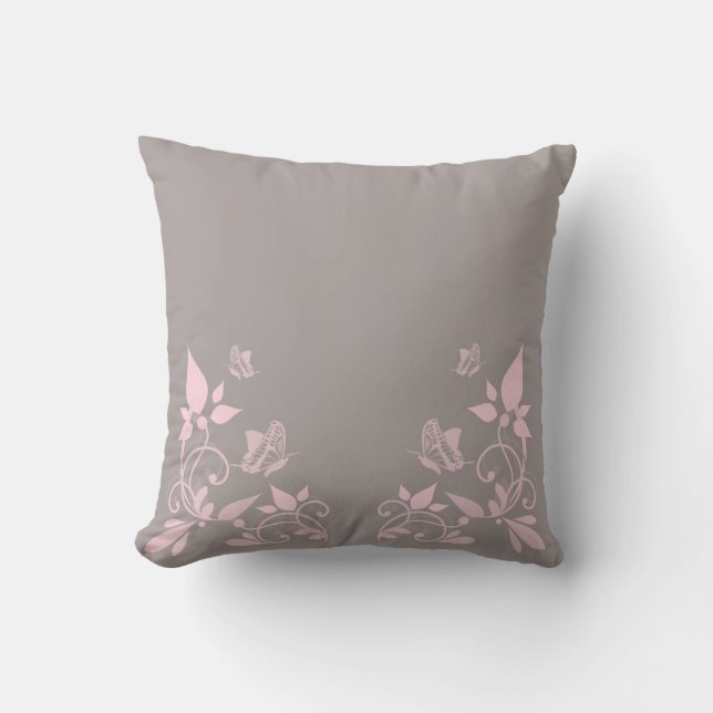Roze vlinder Floral Pillow Kussen (Voorkant)
