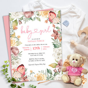 Roze vlinder Floral Waterverf Girl Baby shower Kaart