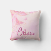 Roze Vlinder Gepersonaliseerd Meisjes Kussen (Voorkant)