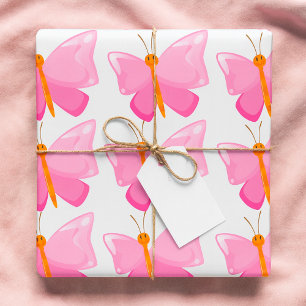 Roze vlinder glimlachen cadeaupapier