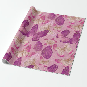 Roze Vlinder Glitter Naadloos Patroon Cadeaupapier