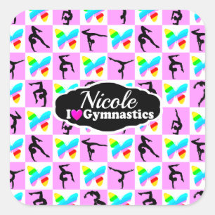  ROZE VLINDER GYMNASTIEK ONTWERP VIERKANTE STICKER