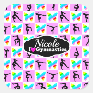 ROZE VLINDER GYMNASTIEK ONTWERP VIERKANTE STICKER