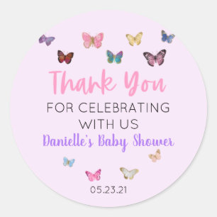 Roze vlinder Hartelijk dank voor uw Baby shower vo Ronde Sticker