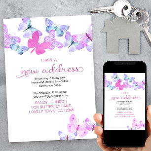  roze vlinder Ik heb een nieuwe adresbeweging Aankondiging