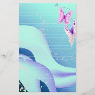 Roze vlinder in golven van blauw Briefpapier