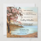 Roze Vlinder Kersenbloesem Bruiloft Uitnodiging (Voorkant)