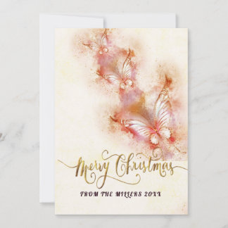 Roze vlinder kerstmis feestdagenkaart