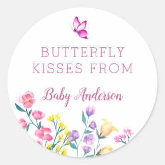 Roze Vlinder Kusjes Lente Baby Shower Favor Ronde Sticker