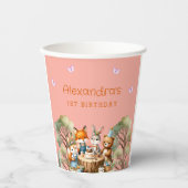 Roze Vlinder Meisje Woodland Dieren 1e verjaardag Papieren Bekers (Voorkant)