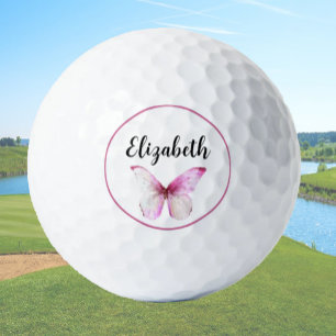 roze vlinder met aangepaste naam dames golfballen
