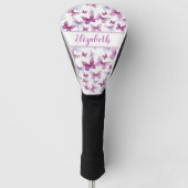  roze vlinder met aangepaste naam dames golfheadcover (Voorkant)