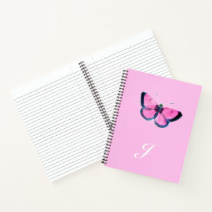 Roze  vlinder - monogram notitieboek