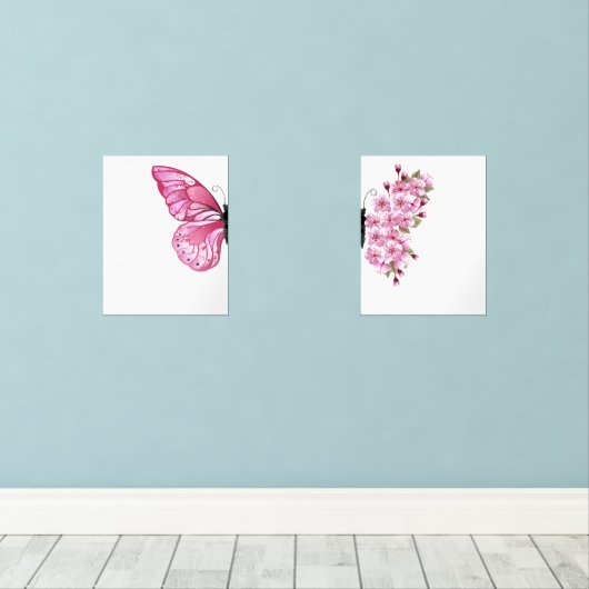 Roze vlinder muurkunst sets (Houten vloer)