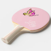 roze vlinder - naam toevoegen tafeltennisbatje (Voorkant Gekanteld)