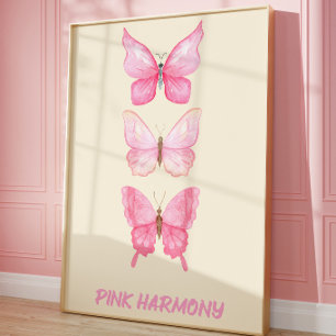 Roze Vlinder Poster Muurkunst Zachte Vrouwelijkh