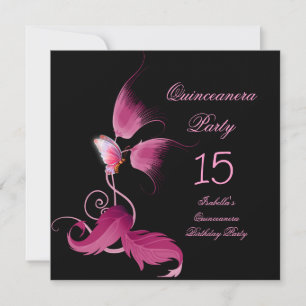 Roze Vlinder Quinceanera 15 Verjaardagsfeest Kaart