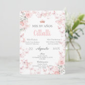 Roze Vlinder Quinceañera Spaanse Uitnodiging (Staand voorkant)