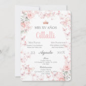 Roze Vlinder Quinceañera Spaanse Uitnodiging (Voorkant)