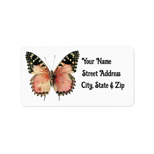  Roze Vlinder Retour Adres Label (Voorkant)