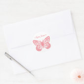 Roze vlinder ronde sticker (Envelop)
