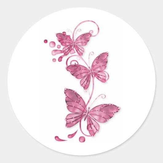roze vlinder ronde sticker (Voorkant)