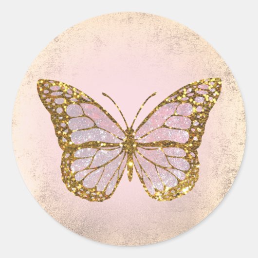 roze vlinder ronde sticker (Voorkant)