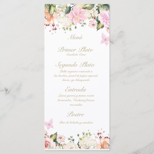 Roze vlinder roos boeket menu (Voorkant)