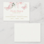 Roze Vlinder RSVP Quinceanera Informatiekaartje (Voorkant / Achterkant)