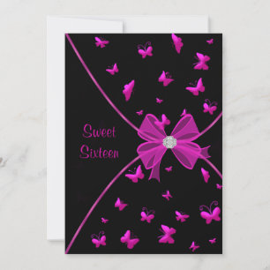 Roze Vlinder Sweet Sixteen Feest Kaart