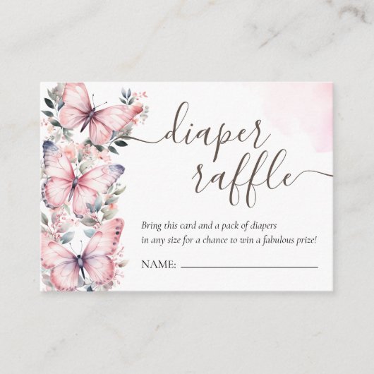 Roze vlinder thema | Baby showers luierloof Informatiekaartje (Voorkant)