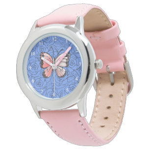 Roze vlinder vliegend in Roos Bekijk de cadeaus Horloge