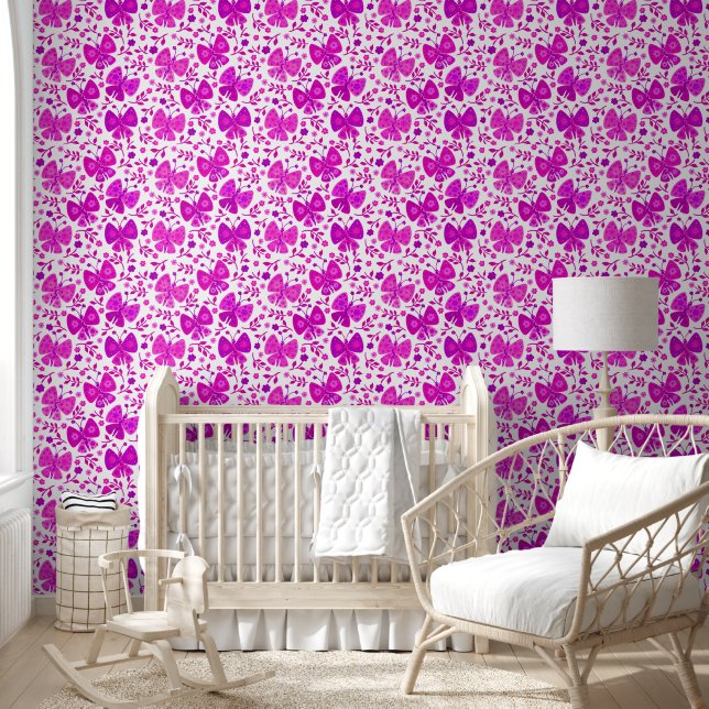 Roze vlinder wandpapier behang (Kinderen)