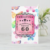 Roze Vlinder Waterverf 60ste Verjaardagsfeest Kaart (Staand voorkant)