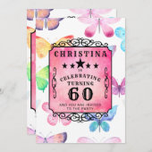 Roze Vlinder Waterverf 60ste Verjaardagsfeest Kaart (Voorkant / Achterkant)