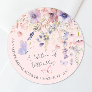 Roze Vlinder Wilde Bloem Bruidsdouche Ronde Sticker
