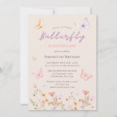 Roze Vlinder Wilde Bloem Meisje Eerste Verjaardag Kaart (Voorkant)