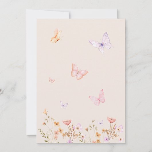 Roze Vlinder Wilde Bloem Meisje Eerste Verjaardag Kaart (Achterkant)